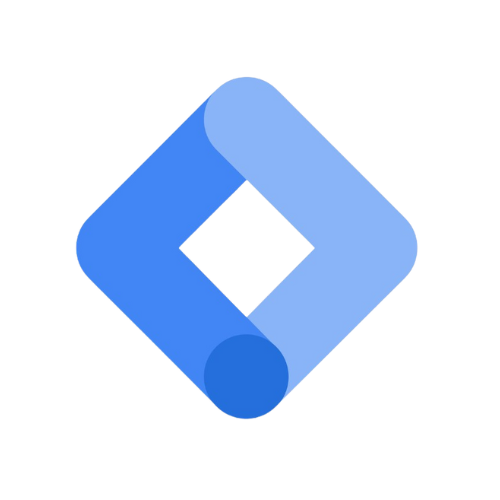 Blue geometric logo on a white background google tag manager tracking advertising certificate logo