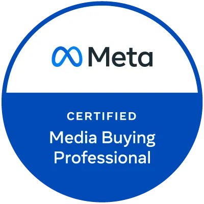 Meta Certified Media Buying Professional Advertising certificate badge with blue and white design